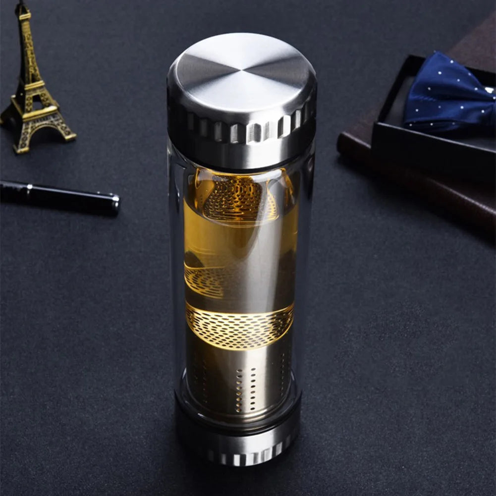 300/400ML Glass Insulated Water Bottle with Tea Infuser Filter