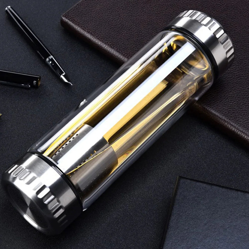 300/400ML Glass Insulated Water Bottle with Tea Infuser Filter