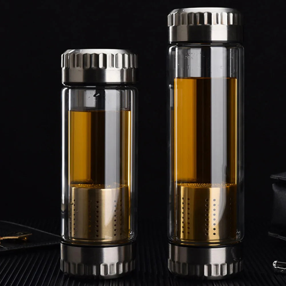 300/400ML Glass Insulated Water Bottle with Tea Infuser Filter