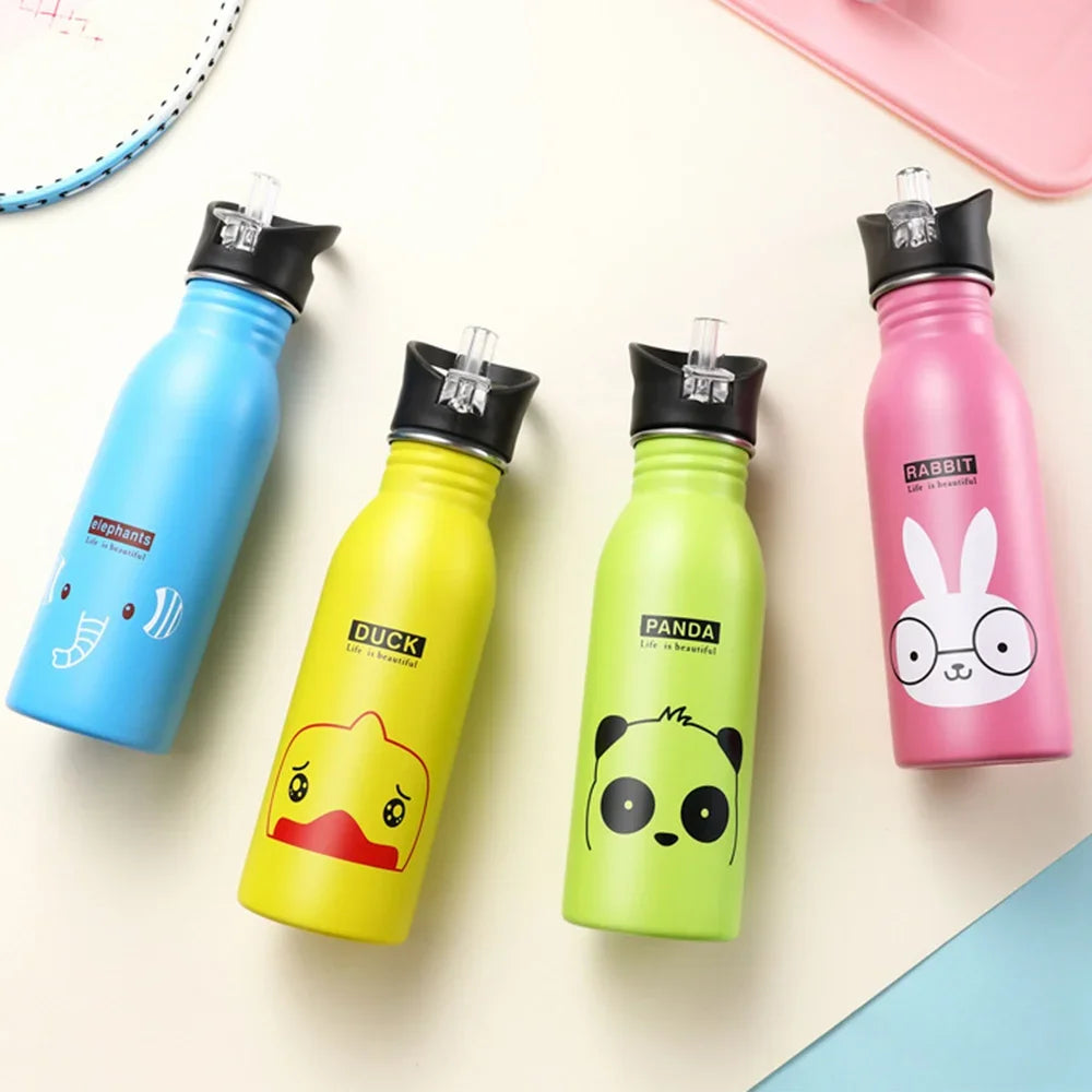 500ML Kids Stainless Steel Straw Water Bottle for Outdoor Sports
