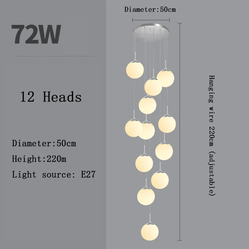 Modern Nordic LED Glass Staircase Chandelier for Living Room