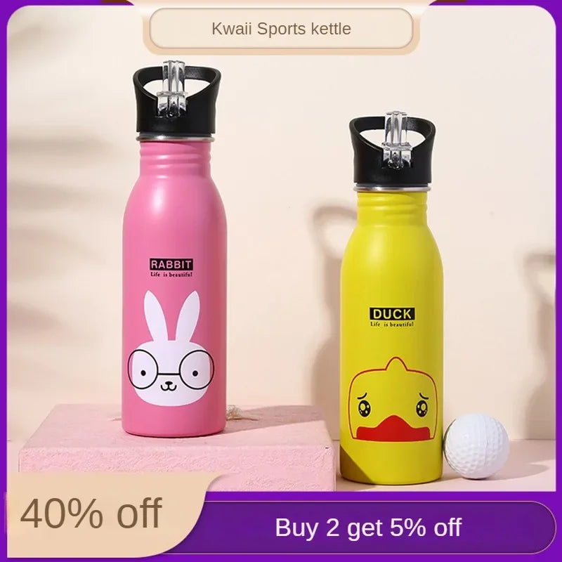 500ML Kids Stainless Steel Straw Water Bottle for Outdoor Sports