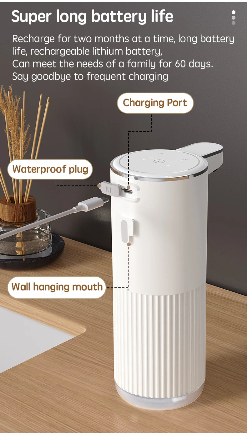 360ML Wall-Mounted Waterproof Soap Dispenser – Rechargeable & Adjustable
