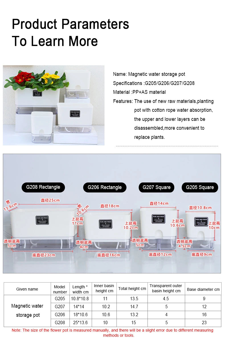 Self-Watering Magnetic Plant Pot with Cotton Rope for Garden