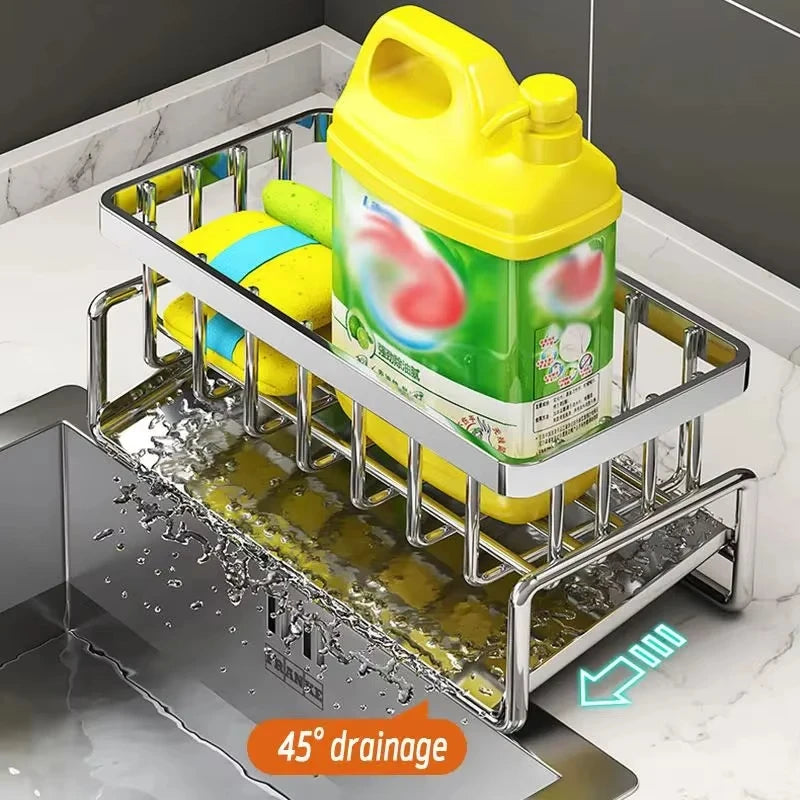 Stainless Steel Kitchen Sink Sponge Holder & Drain Rack Organizer
