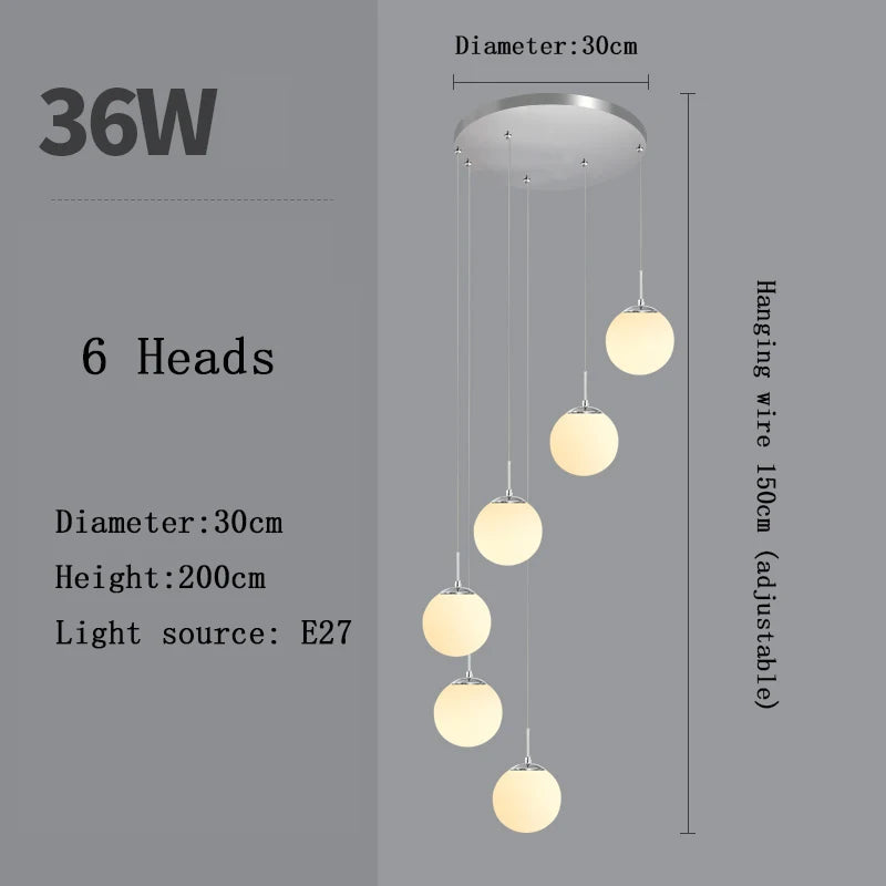 Modern Nordic LED Glass Staircase Chandelier for Living Room