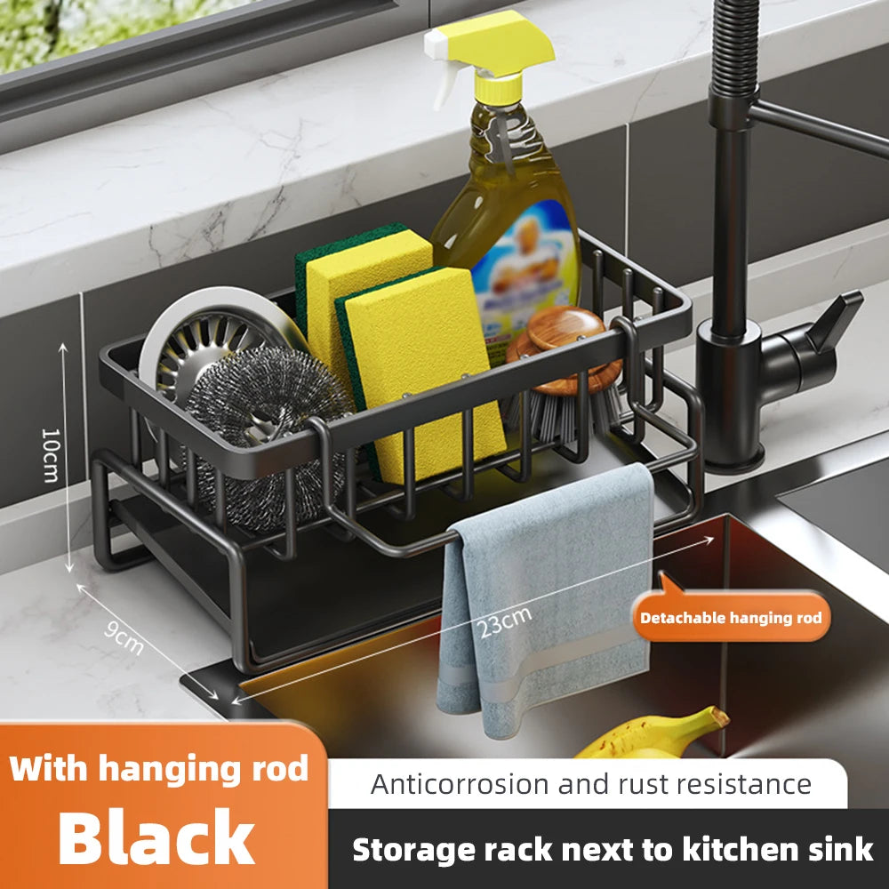 Stainless Steel Kitchen Sink Sponge Holder & Drain Rack Organizer