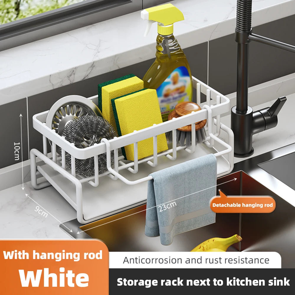 Stainless Steel Kitchen Sink Sponge Holder & Drain Rack Organizer