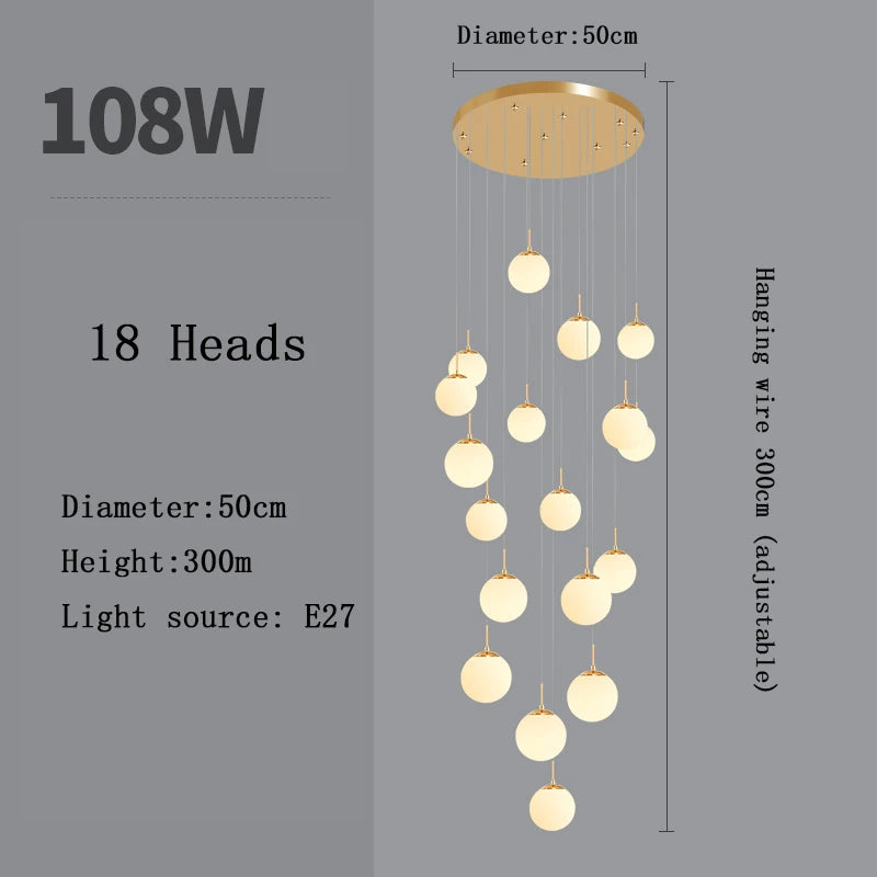 Modern Nordic LED Glass Staircase Chandelier for Living Room