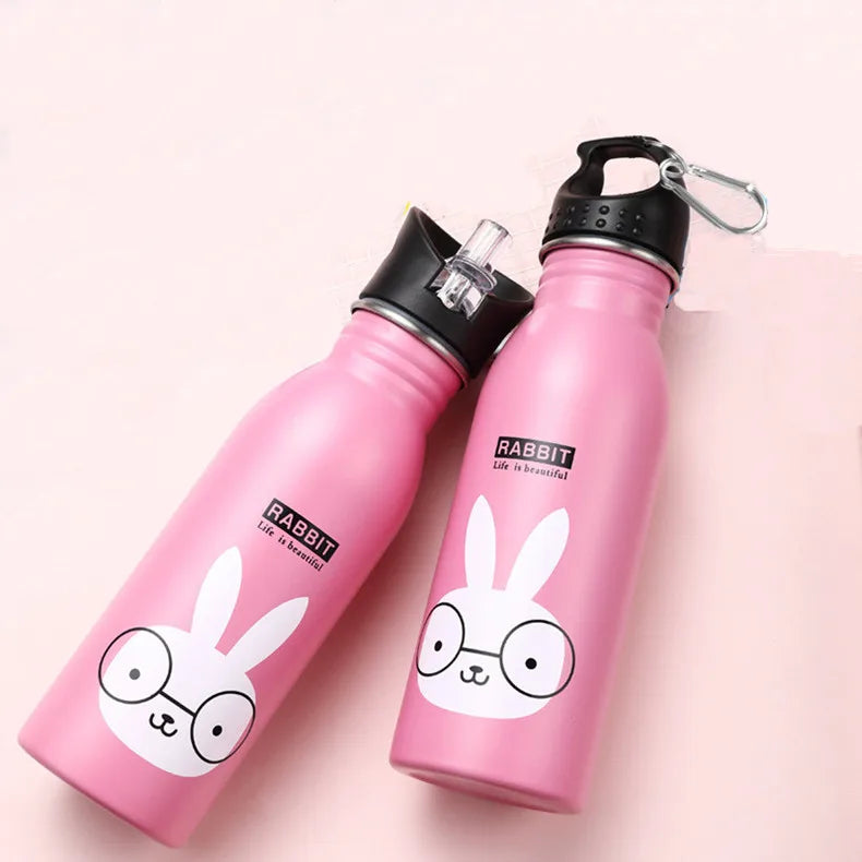 500ML Kids Stainless Steel Straw Water Bottle for Outdoor Sports