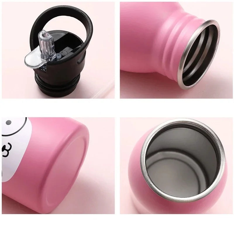 500ML Kids Stainless Steel Straw Water Bottle for Outdoor Sports
