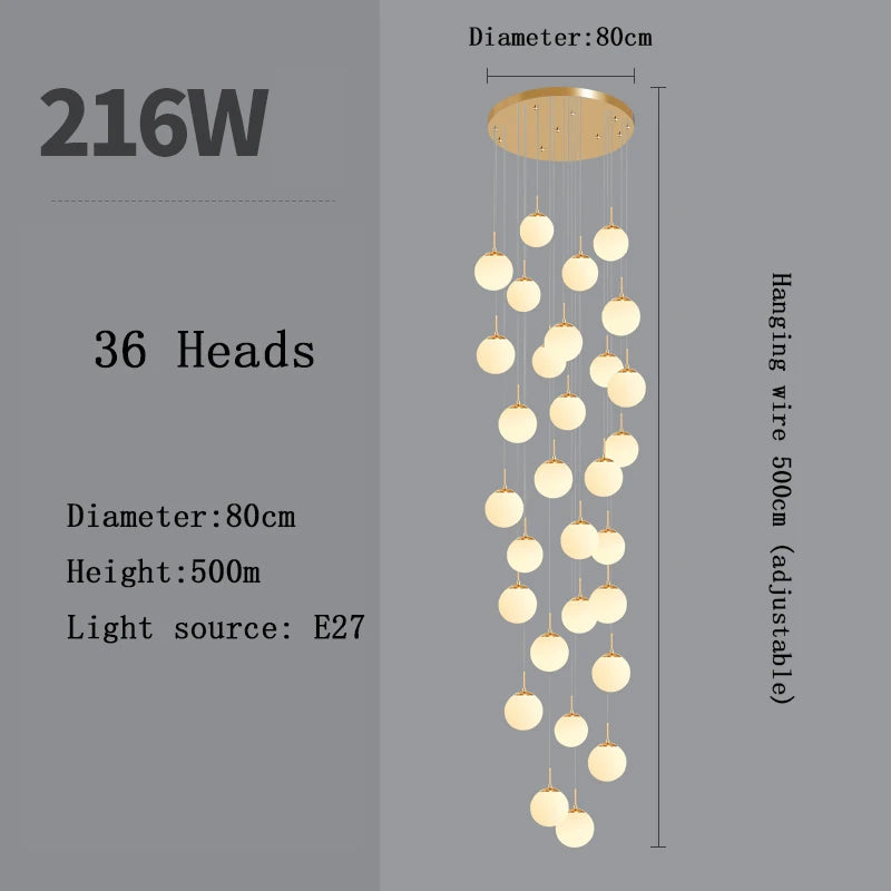 Modern Nordic LED Glass Staircase Chandelier for Living Room