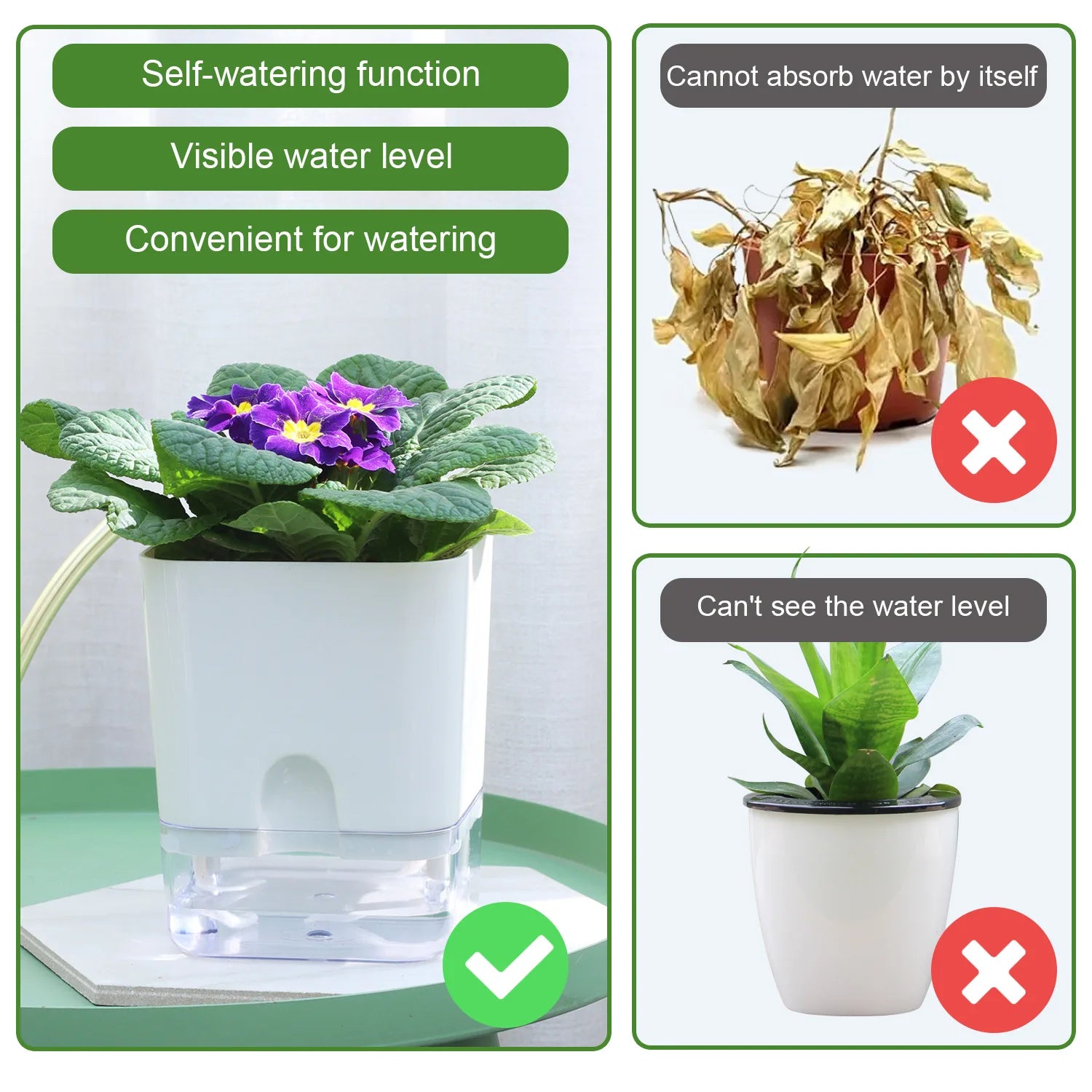 Self-Watering Magnetic Plant Pot with Cotton Rope for Garden