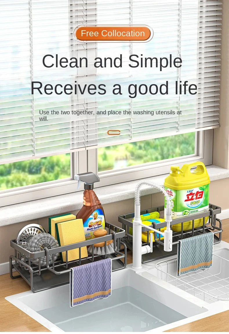 Stainless Steel Kitchen Sink Sponge Holder & Drain Rack Organizer