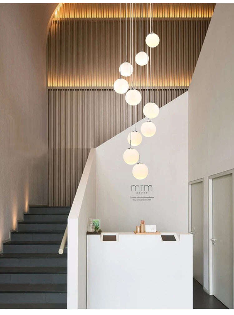 Modern Nordic LED Glass Staircase Chandelier for Living Room