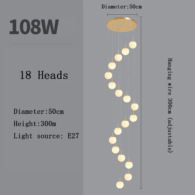 Modern Nordic LED Glass Staircase Chandelier for Living Room