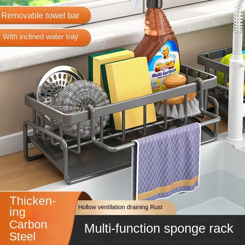 Stainless Steel Kitchen Sink Sponge Holder & Drain Rack Organizer
