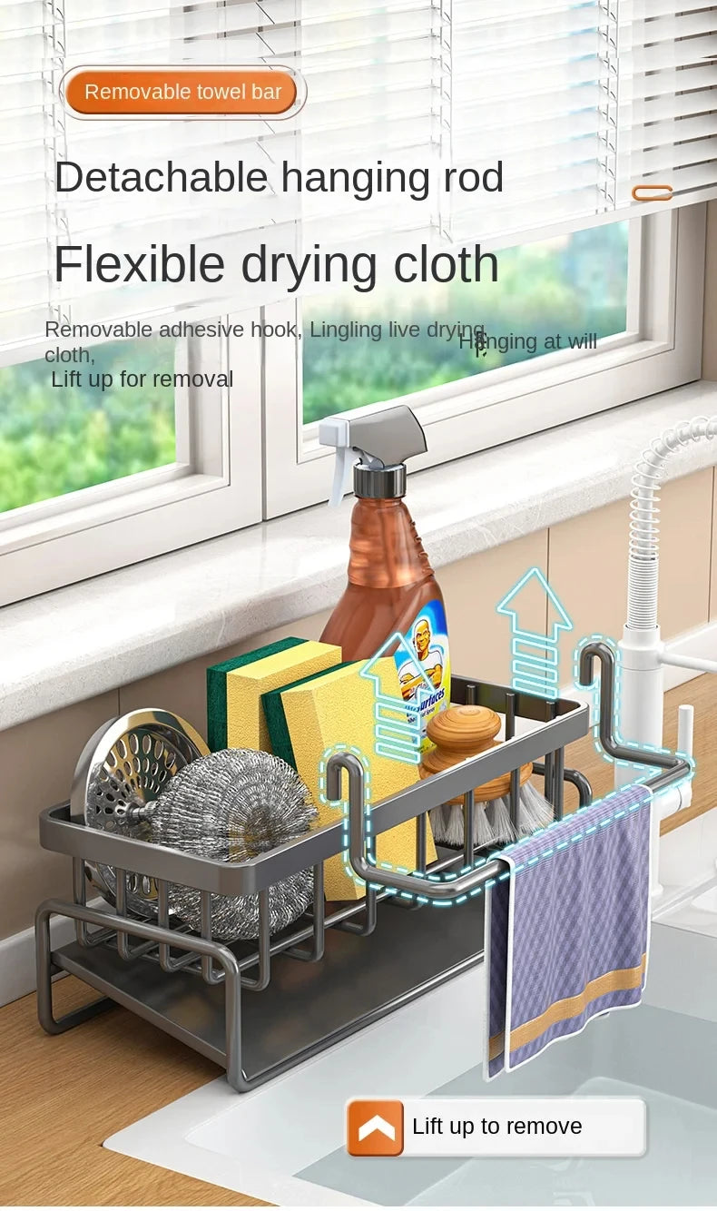 Stainless Steel Kitchen Sink Sponge Holder & Drain Rack Organizer
