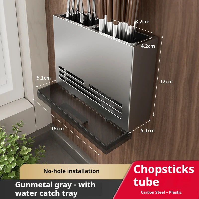Wall Mounted Stainless Steel Chopsticks Holder with Drain Rack