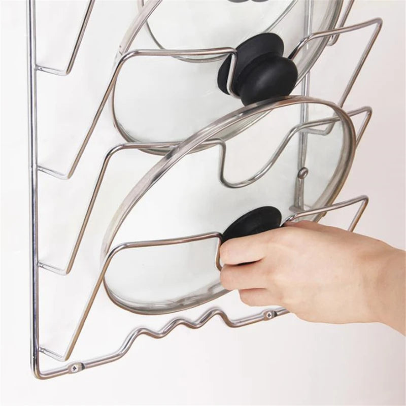 Kitchen Pot Cover Holder Rack – Rustproof Wall Hanging Organizer