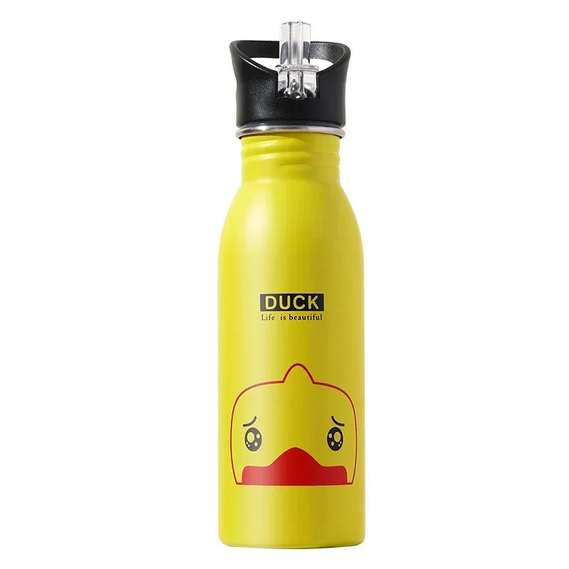 500ML Kids Stainless Steel Straw Water Bottle for Outdoor Sports
