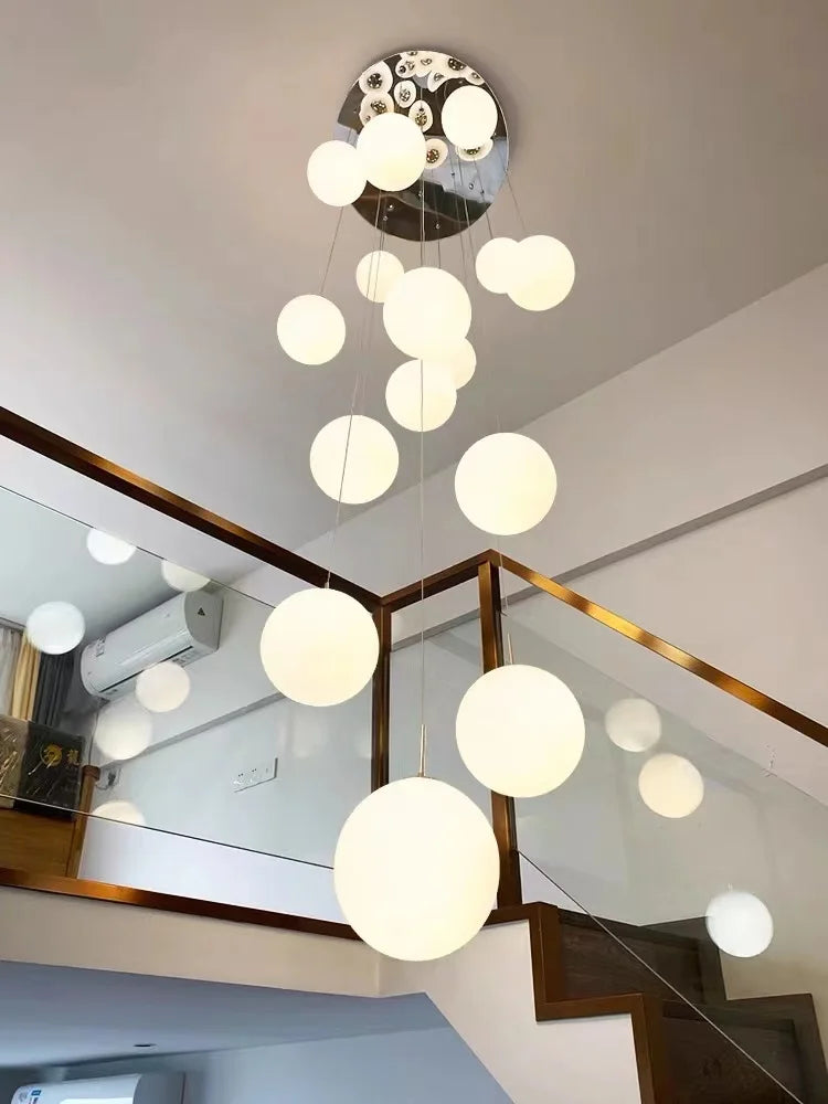 Modern Nordic LED Glass Staircase Chandelier for Living Room