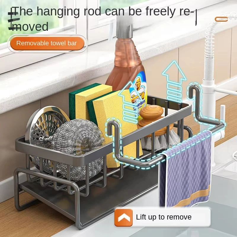 Stainless Steel Kitchen Sink Sponge Holder & Drain Rack Organizer