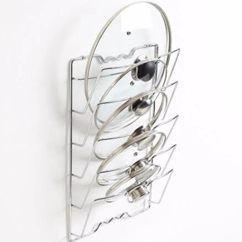 Kitchen Pot Cover Holder Rack – Rustproof Wall Hanging Organizer