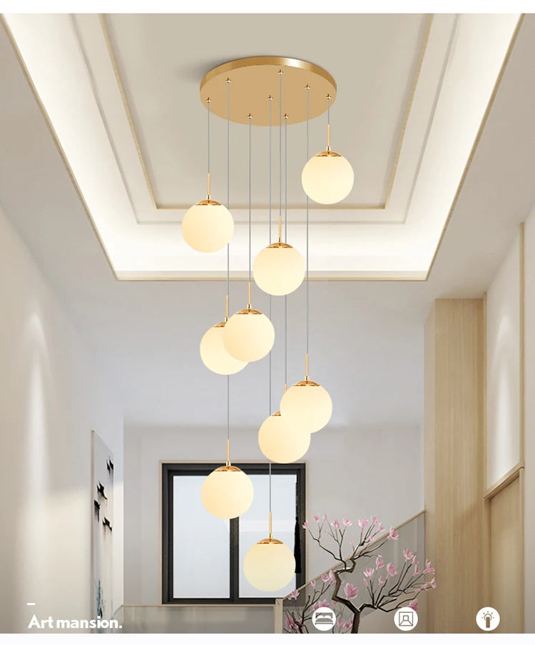 Modern Nordic LED Glass Staircase Chandelier for Living Room