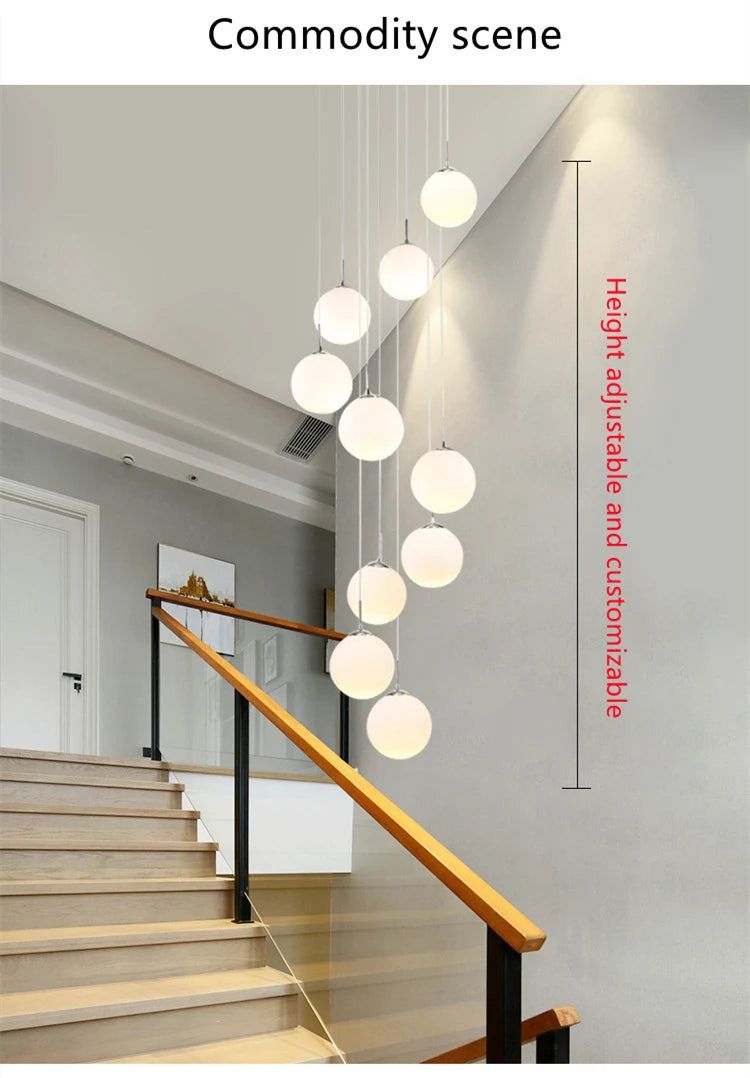 Modern Nordic LED Glass Staircase Chandelier for Living Room
