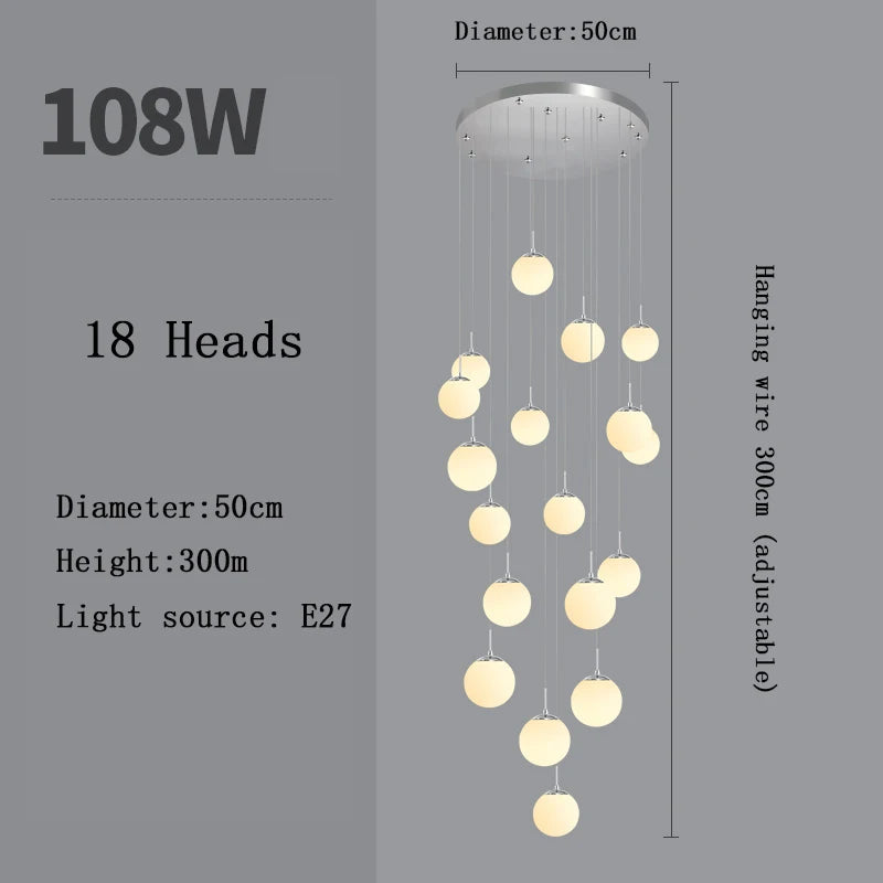 Modern Nordic LED Glass Staircase Chandelier for Living Room