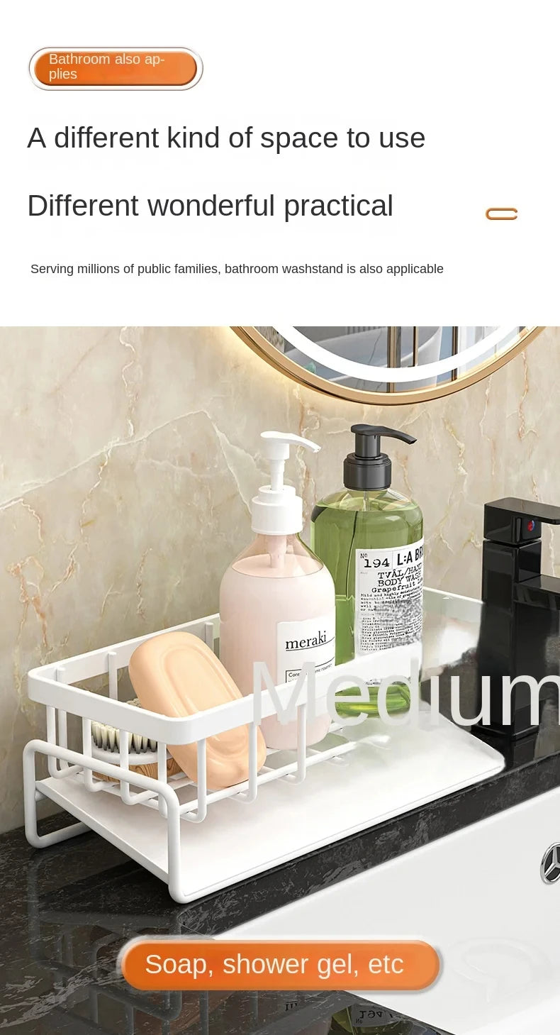 Stainless Steel Kitchen Sink Sponge Holder & Drain Rack Organizer