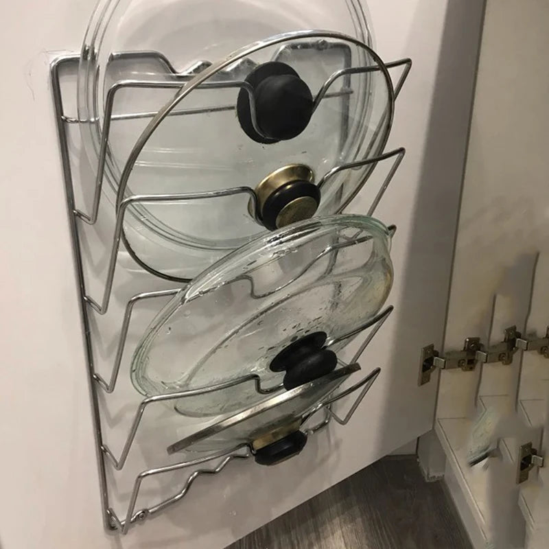 Kitchen Pot Cover Holder Rack – Rustproof Wall Hanging Organizer
