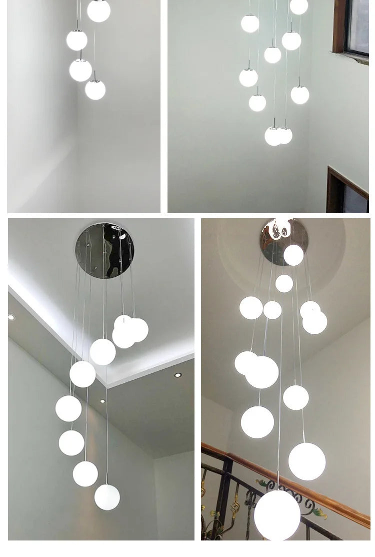Modern Nordic LED Glass Staircase Chandelier for Living Room