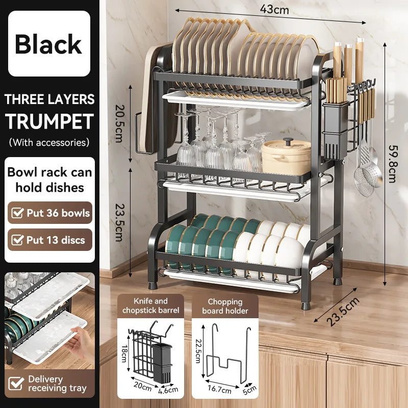 2025 Stainless Steel 2/3-Tier Kitchen Dish Drainer Rack