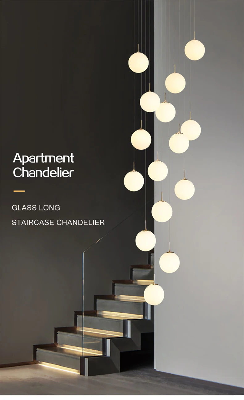 Modern Nordic LED Glass Staircase Chandelier for Living Room