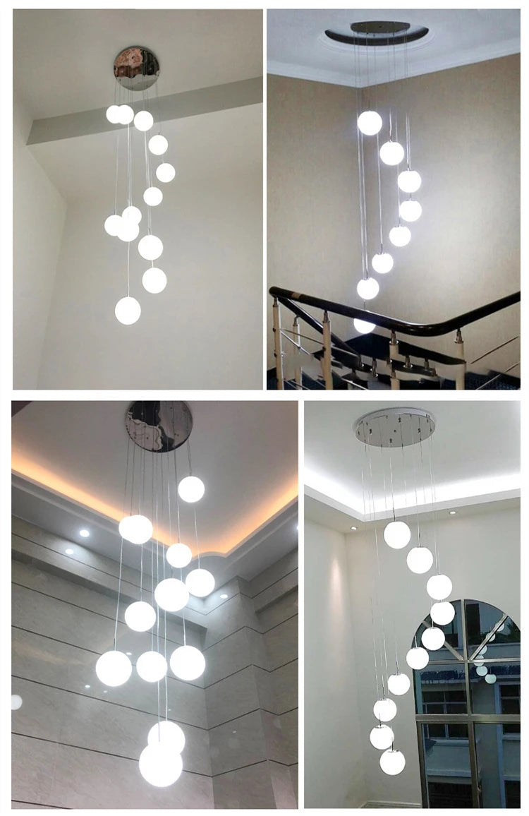 Modern Nordic LED Glass Staircase Chandelier for Living Room