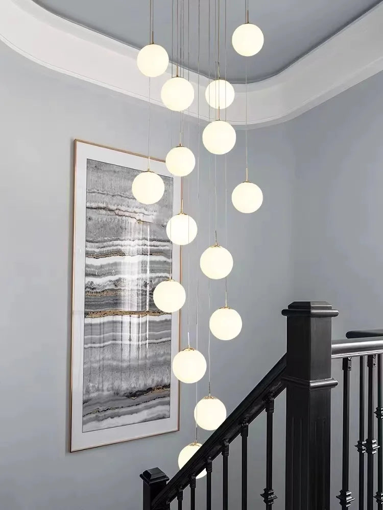 Modern Nordic LED Glass Staircase Chandelier for Living Room