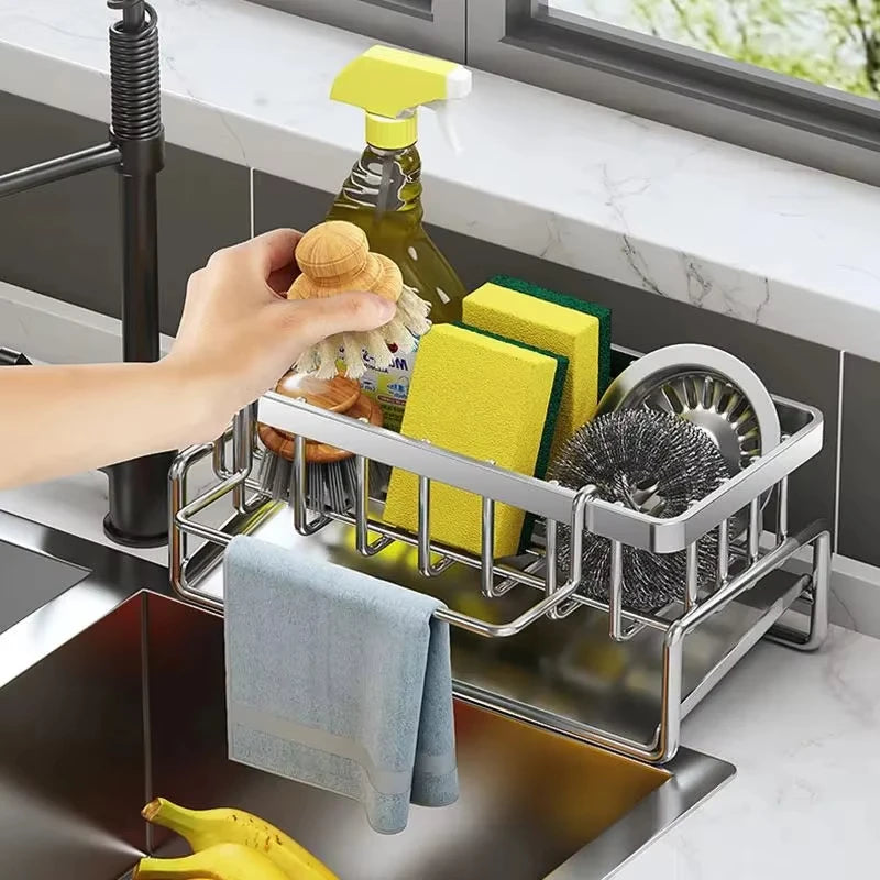 Stainless Steel Kitchen Sink Sponge Holder & Drain Rack Organizer
