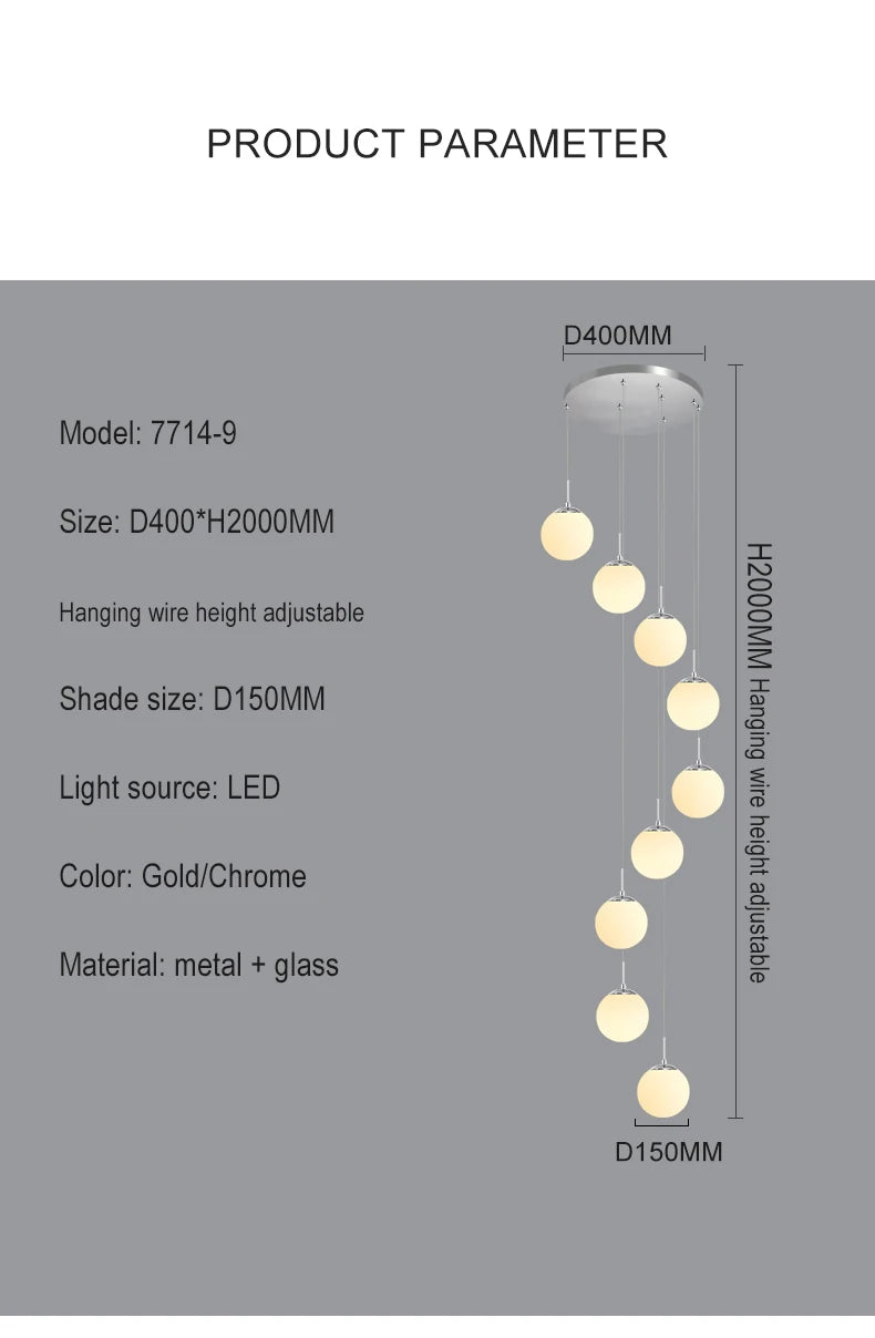 Modern Nordic LED Glass Staircase Chandelier for Living Room