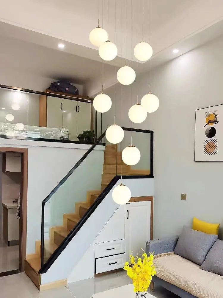 Modern Nordic LED Glass Staircase Chandelier for Living Room