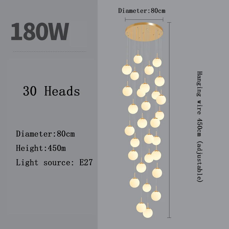 Modern Nordic LED Glass Staircase Chandelier for Living Room