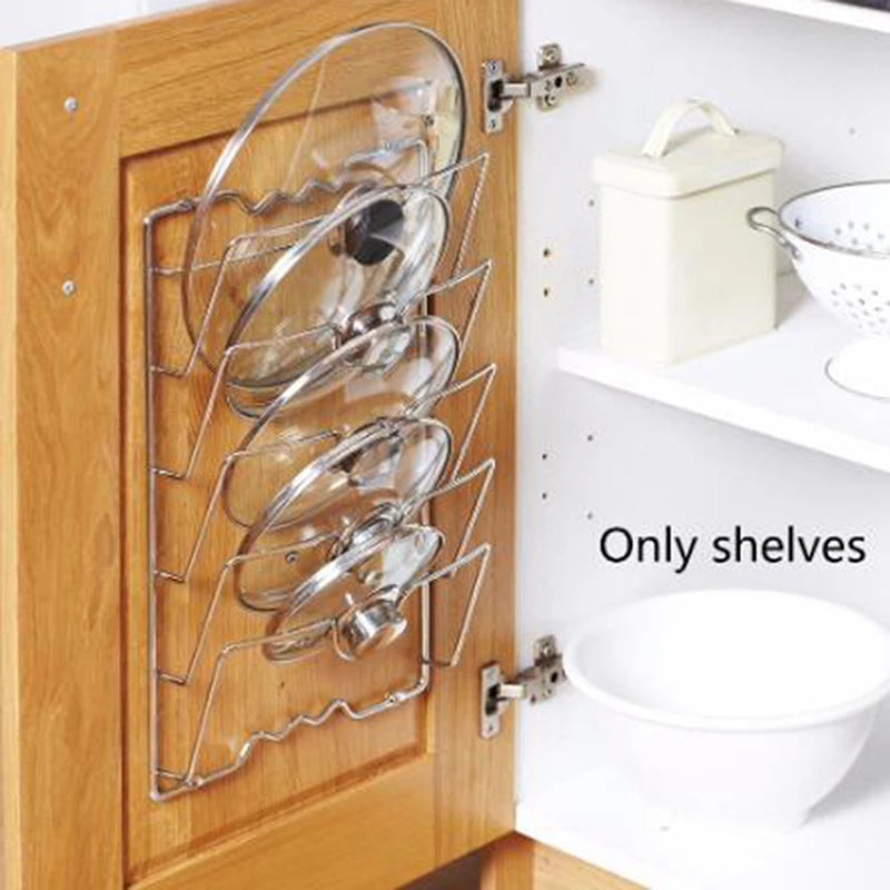 Kitchen Pot Cover Holder Rack – Rustproof Wall Hanging Organizer