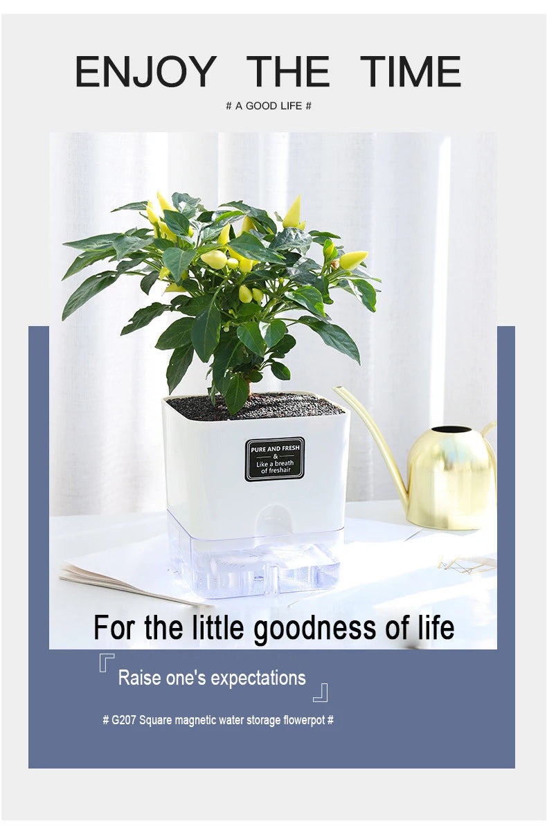 Self-Watering Magnetic Plant Pot with Cotton Rope for Garden