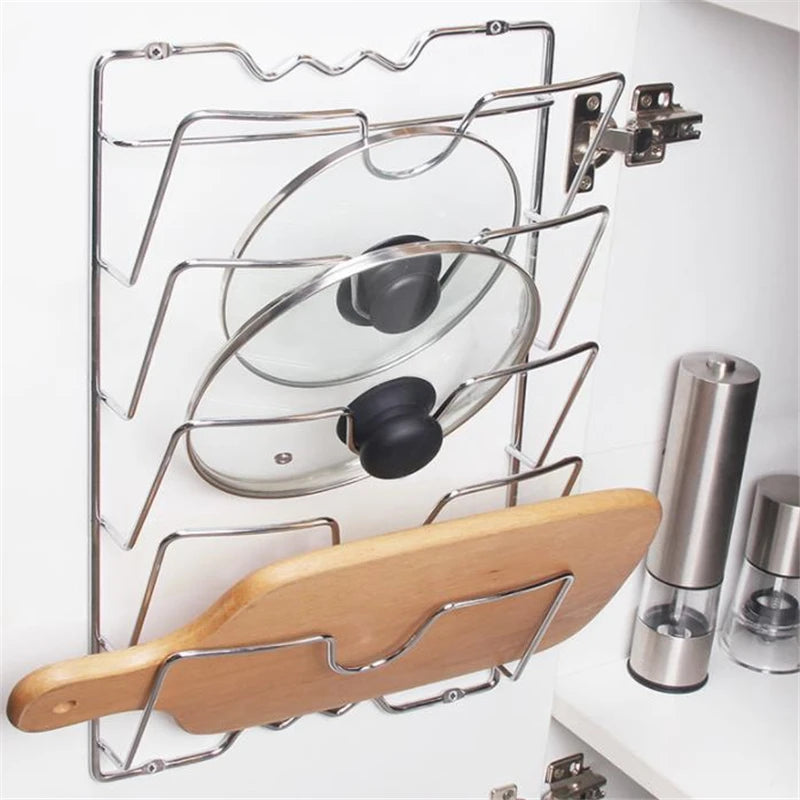 Kitchen Pot Cover Holder Rack – Rustproof Wall Hanging Organizer