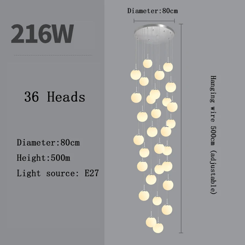 Modern Nordic LED Glass Staircase Chandelier for Living Room