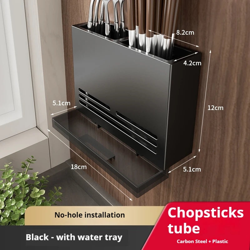Wall Mounted Stainless Steel Chopsticks Holder with Drain Rack