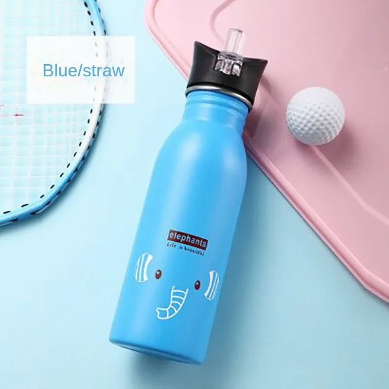 500ML Kids Stainless Steel Straw Water Bottle for Outdoor Sports