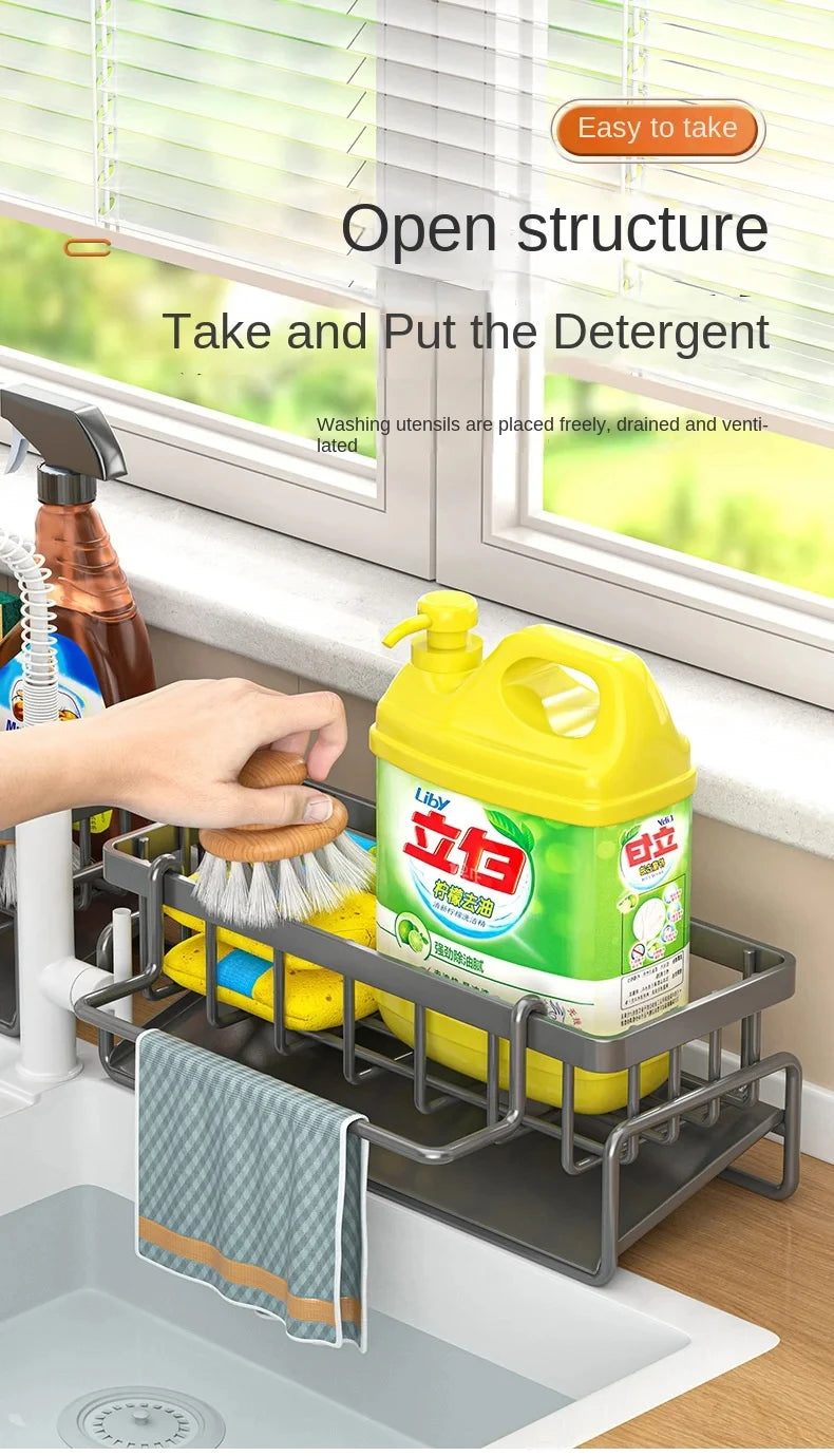 Stainless Steel Kitchen Sink Sponge Holder & Drain Rack Organizer