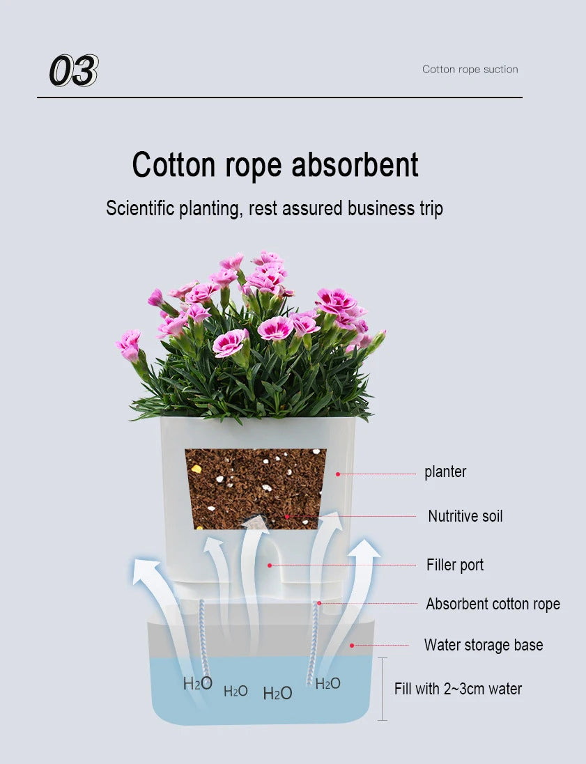 Self-Watering Magnetic Plant Pot with Cotton Rope for Garden